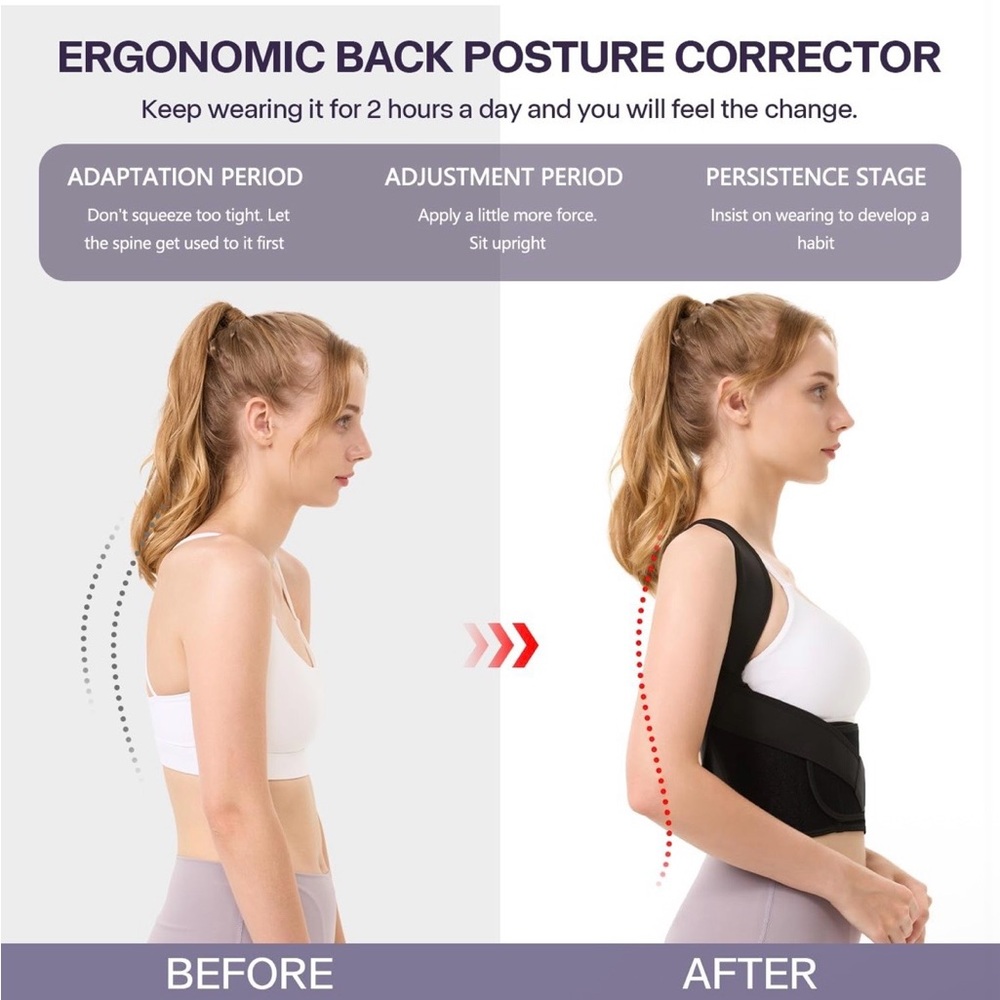 Black Posture Support Brace with Adjustable Straps - Picture 3 of 5